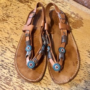 Vintage Italian leather southwestern beaded sandal